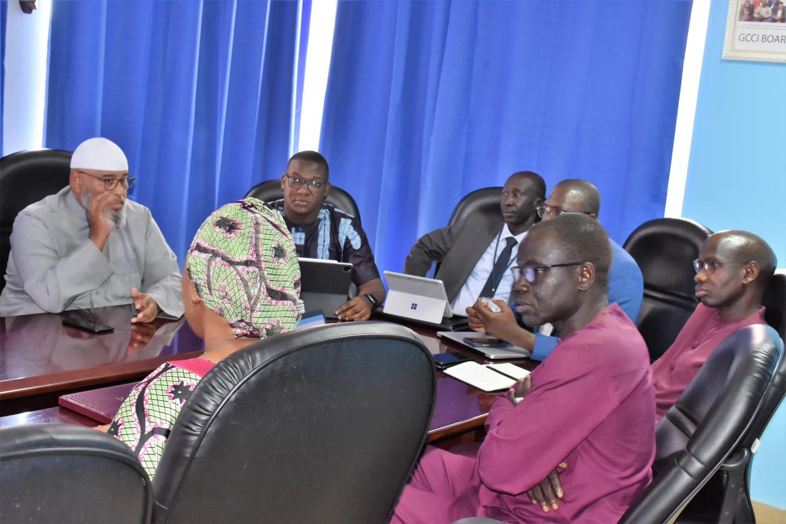 Participants in a seated discussion