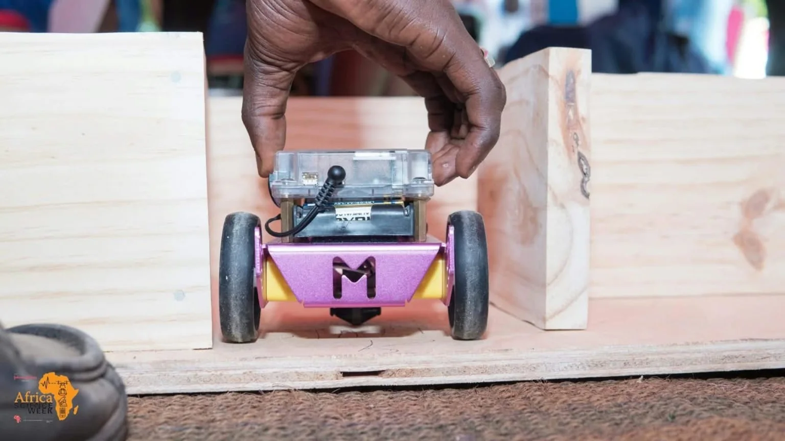 Close-up of a small wheeled prototype